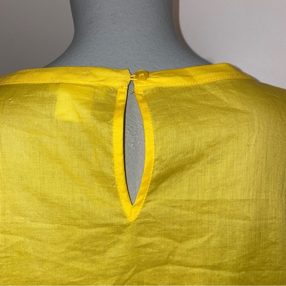 J Crew Shirt Short Sleeve Peplum Embroidered Tie Sleeve Yellow Cotton 10 - Picture 5 of 8